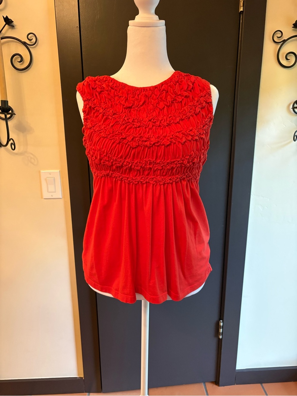 Deletta Bright Red Elastic-Neck Top